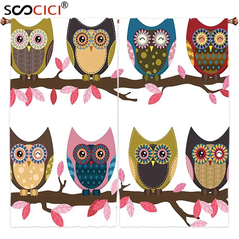 

Window Curtains Treatments 2 Panels,Owls Group Of Owls Facial Expressions Winking Smiling Vintage Scrapbooking Retro Art ,Home