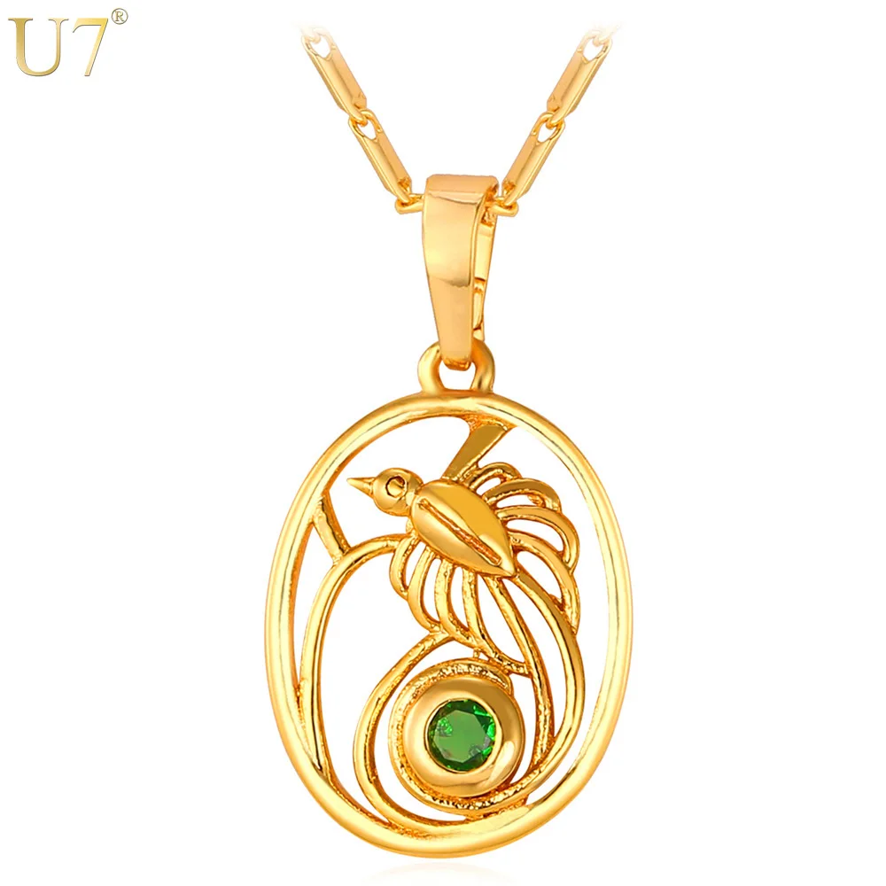 549 50 De Réductionu7 Oiseau De Paradis Collier Pendentif Indonésie Papouasie Nouvelle Guinée Bijoux Femmes Mode Or Couleur Vert Cristal