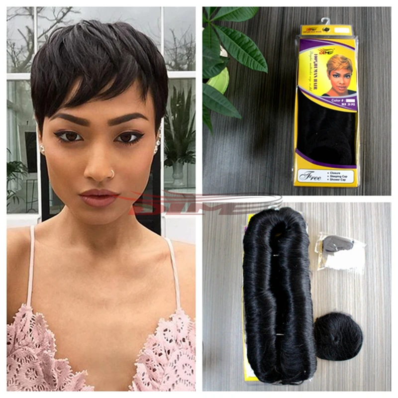 3pcs Short Hair Weave Real Virgin Human Hair Extension A Free