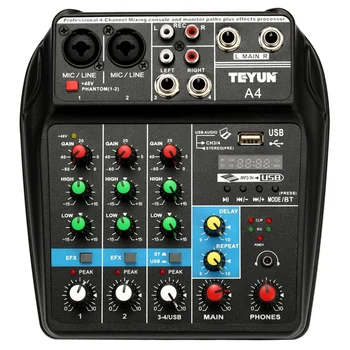 

Tu04 Bt 4 Channels Sound Mixing Console Record 48V Phantom Power Monitor Aux Paths Plus Effects Audio Mixer With Usb Cable