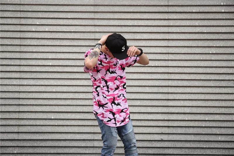 Темная икона удлиненная изогнутая Футболка мужская камуфляжная удлиненная хип-хоп Футболка удлиненная футболка Джастин Бибер Канье Уэст