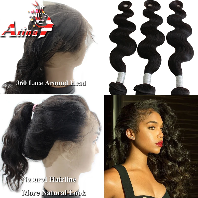 Pre Plucked 360 Lace Frontal Closure With Bundles Brazilian Virgin Human Hair Body Wave Weave 360 Frontal Band Natural Hairline