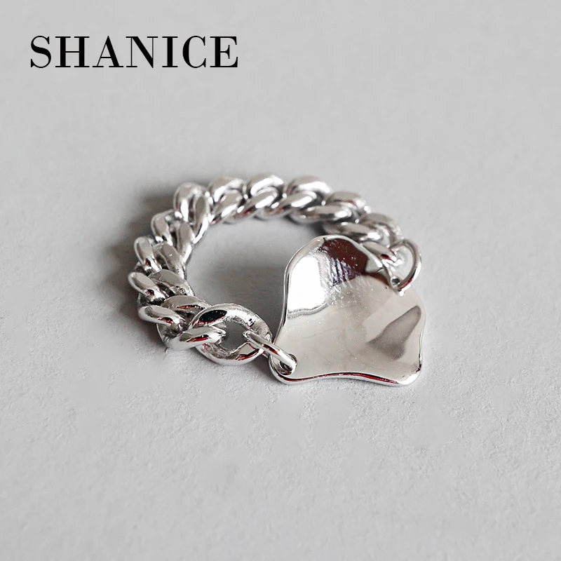 

SHANICE 925 Sterling Silver Retro Hollow Chain Adujustable Ring Opening With Irregular Plate Lady Vintage Fashion Silver Jewelry