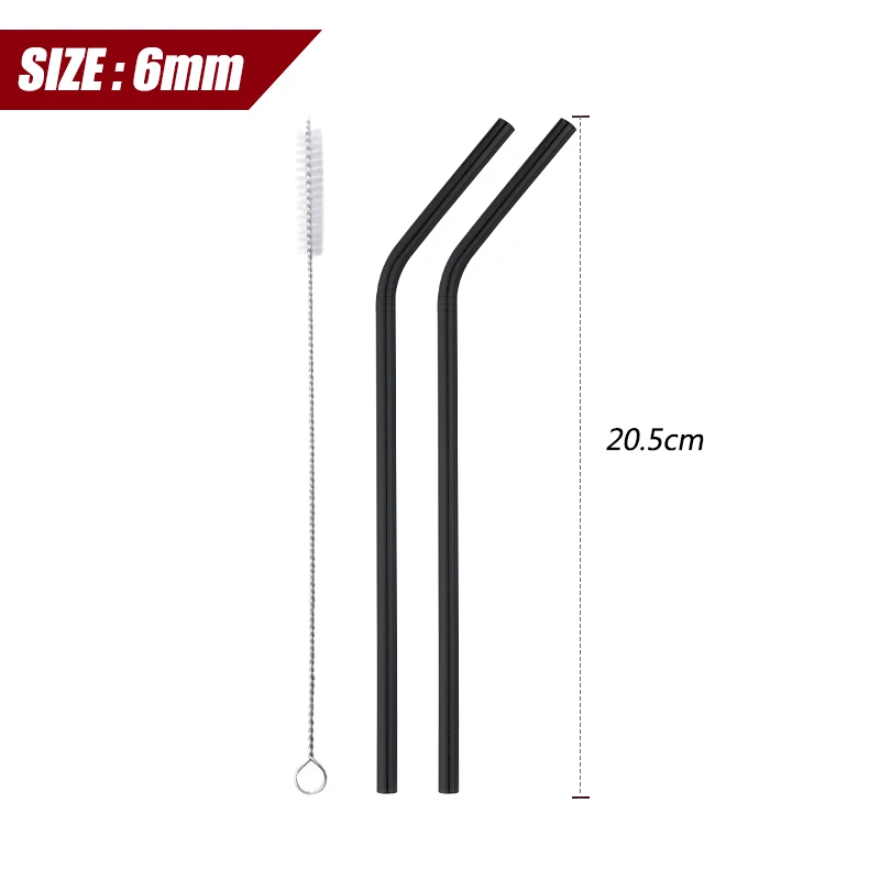 Black-BT-2pcs 2 шт. Питьевая соломинки из нержавеющей стали с 1 чистящей щеткой экологически чистый многоразовый металлический соломинки высокого качества аксессуары для домашнего бара - Цвет: Black-BT-2pcs