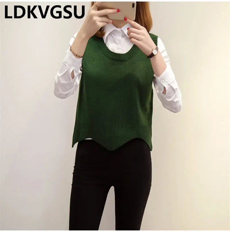 Sweater Vest Female Spring Autumn New Korean Students Large Size Was Thin Women Round Neck Hooded Knit Vest Is1617