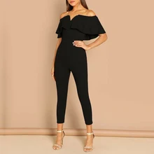 Fashion Women Ruffle Off-Shoulder Party Clubwear Playsuit Solid Bodycon Jumpsuit Long Trousers Sexy S-XXL solid ruffle cami jumpsuit