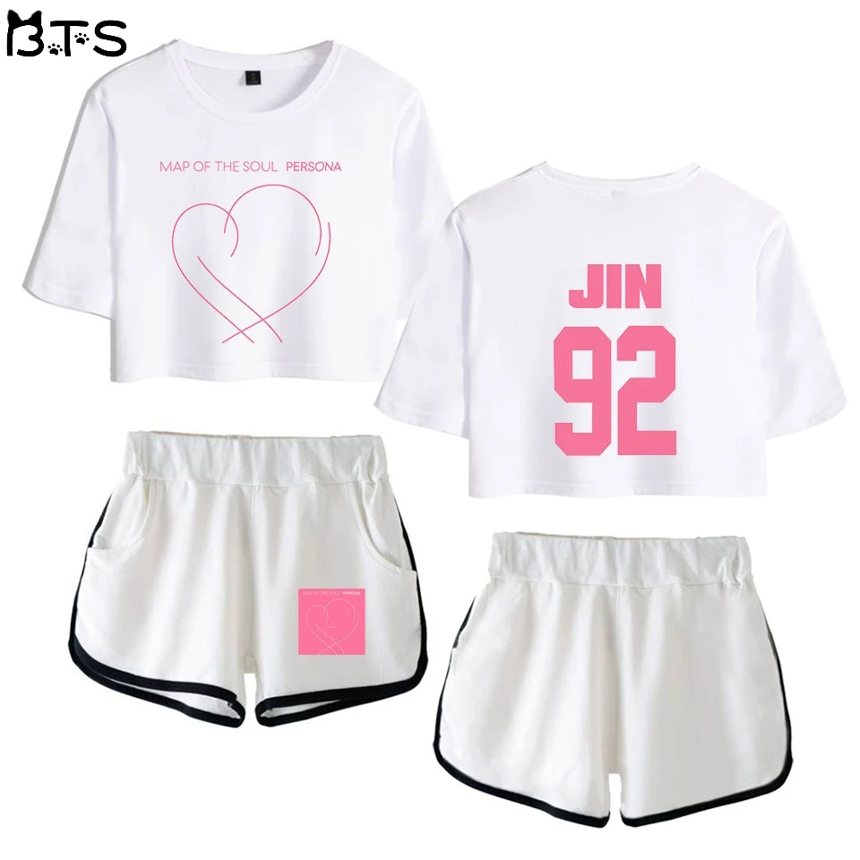 

2019 Map Of The Soul Persona Set Crop Top Women Korea Hot Sale Summer Shorts And T-shirt Women Fashion Clothes