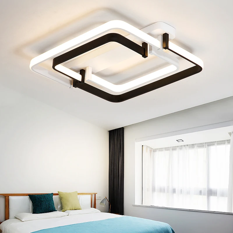 

Black and white modern Led chandelier for living room bedroom dining room square indoor dimming ceiling chandelier light fixture