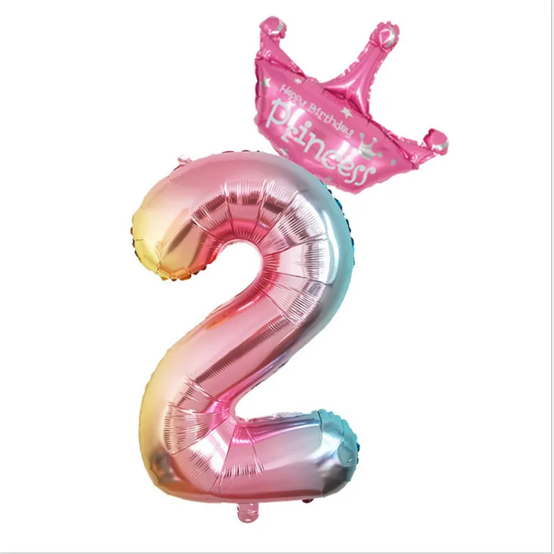 32 дюйма Радуга Количество воздушных шаров с украшением в виде короны Baby Shower первый День рождения с изображением воздушных шаров в форме единорога воздушный шар из фольги для вечеринок для девочек-S