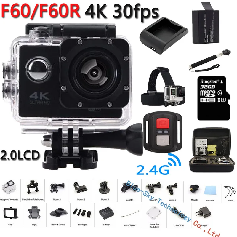 Original F60 / F60R Action Camera 4K WiFi 2.0 LCD 170D Lens Sport Helmet Cam Diving Underwater go waterproof pro camera