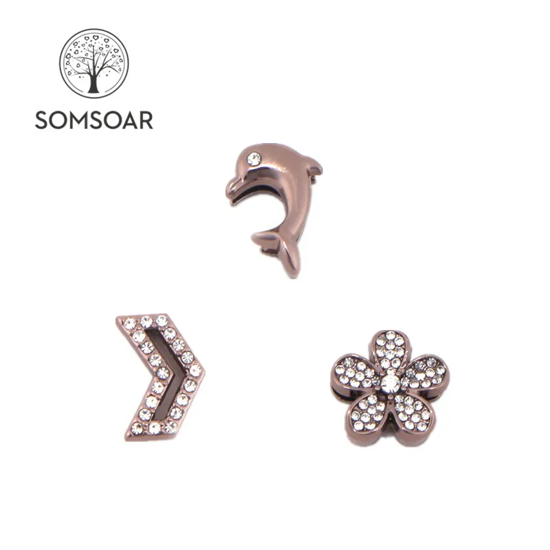 

Somsoar Jewelry Coffee Slide Charms fit 10mm Wide Mesh Bracelet mixed dolphin & Flower Charms 10pcs/lot
