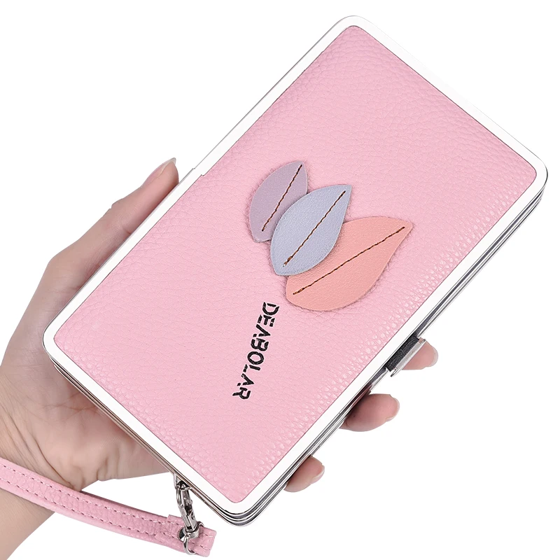 

2018 new ladies long wallet lunch box bag three leaves female card package small fresh Korean fashion multi-function clutch