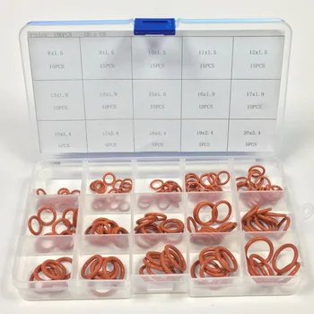 

150PCS VMQ Silicone O Ring Kit Assortment O ring High Quality Gaskets Box 15 Different Common Sizes High and Low Temperature