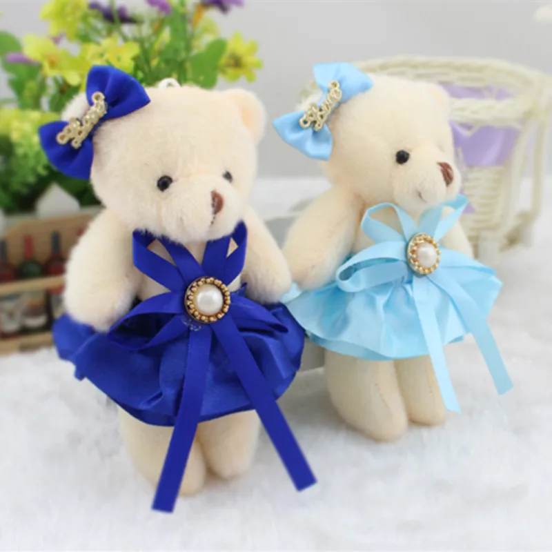 

New 11cm 12pcs/lot Mini Teddy Bear in Skirt Plush Pendant Toys Big Head Bear Stuffed Dolls Gift Wedding Flower Decor