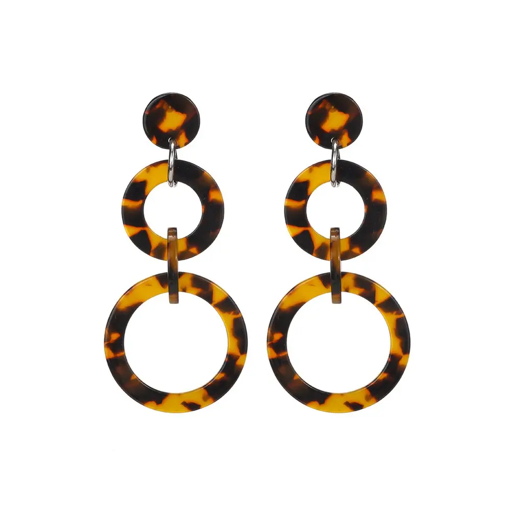 

European And American Fashion Acetate Earrings Color Size Circle Hook Type Long Earrings Acrylic Plate Earrings