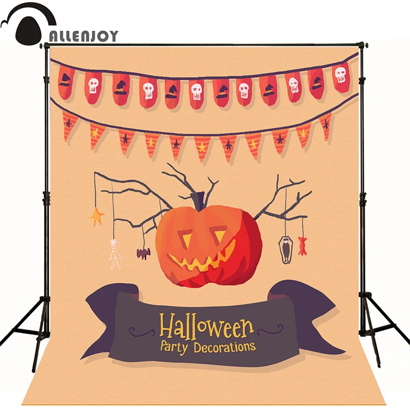 

Allenjoy Photographic backdrop Banner Skull Pumpkin Bat Halloween theme vinyl Cute Children Baby background photography studio