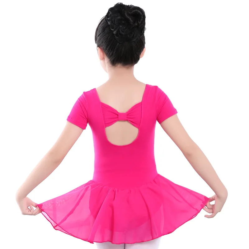 Гимнастическое трико с короткими/длинными рукавами для девочек; балетное платье для танцев; Детские балетные костюмы для девочек; танцевальное трико для девочек; танцевальная одежда - Цвет: Rose short-sleeves