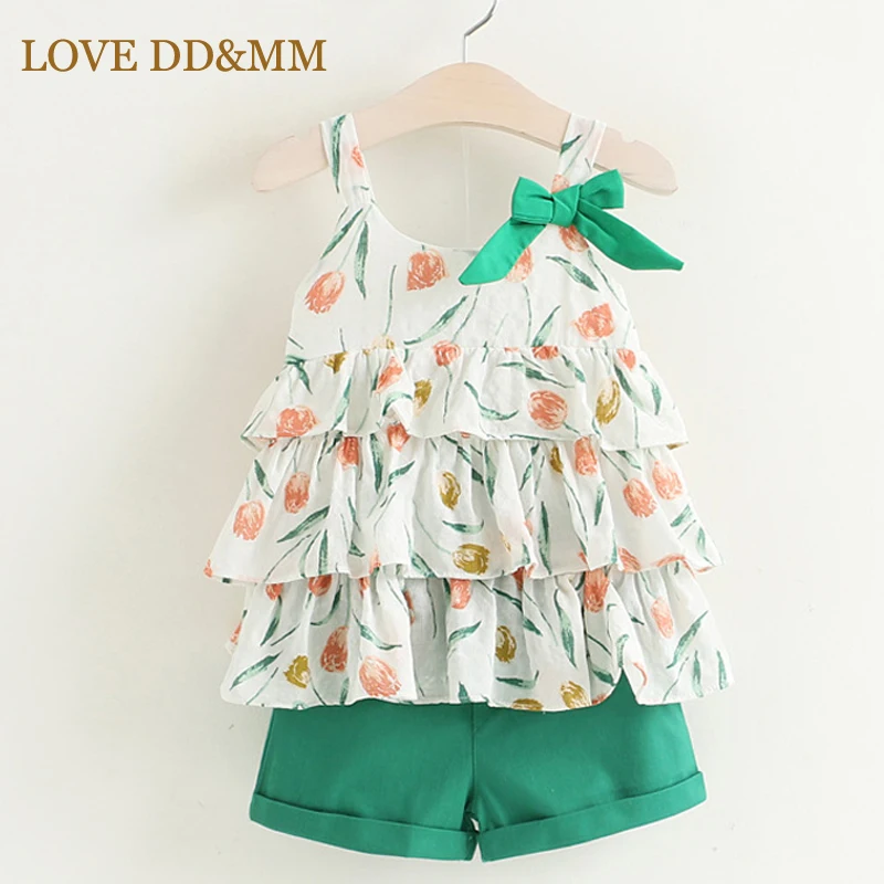 

LOVE DD&MM Girls Clothing Sets 2019 Summer New Girls Fashion Bow Layers Of Cake Shirt + Shorts Suits