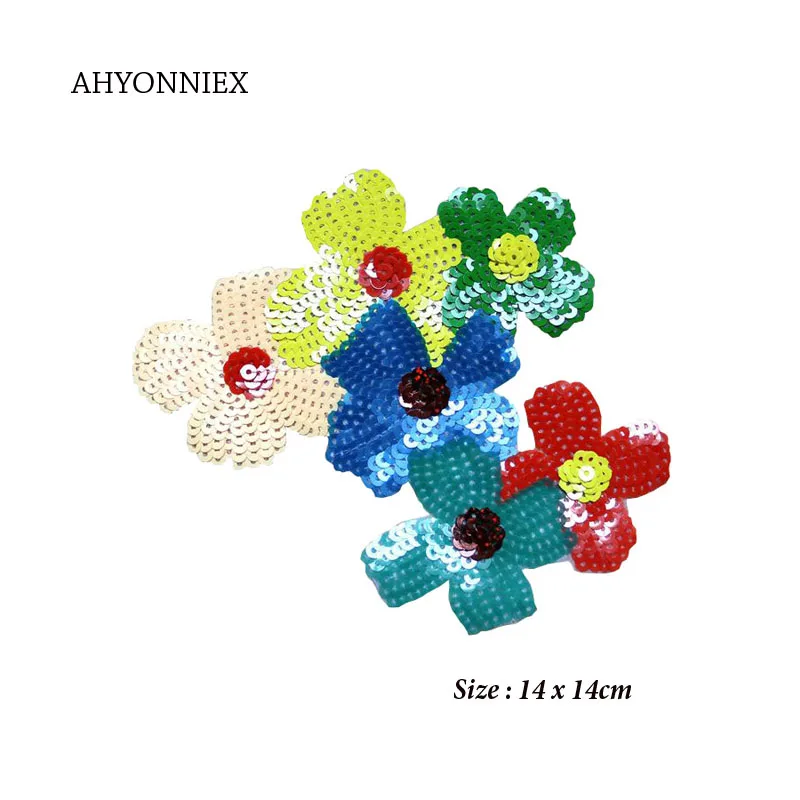 

AHYONNIEX 1PC Cheap Sequins Flower Patches Fashion Clothes DIY Applique Decoration Strips Iron On Sequins Patches for Clothing