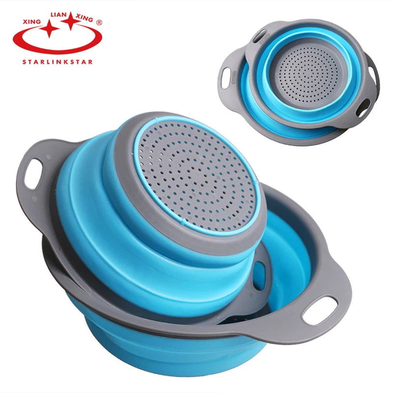 

2 pcs/set Collapsible Silicone Colander Folding Kitchen Washing Strainer Fruit Vegetable Strainer Silicone Drainer