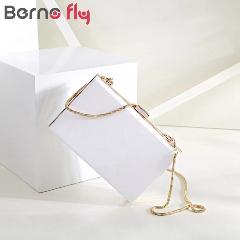 Berno fly Для женщин белая акриловая клатч мини на колесиках из металла клатчи