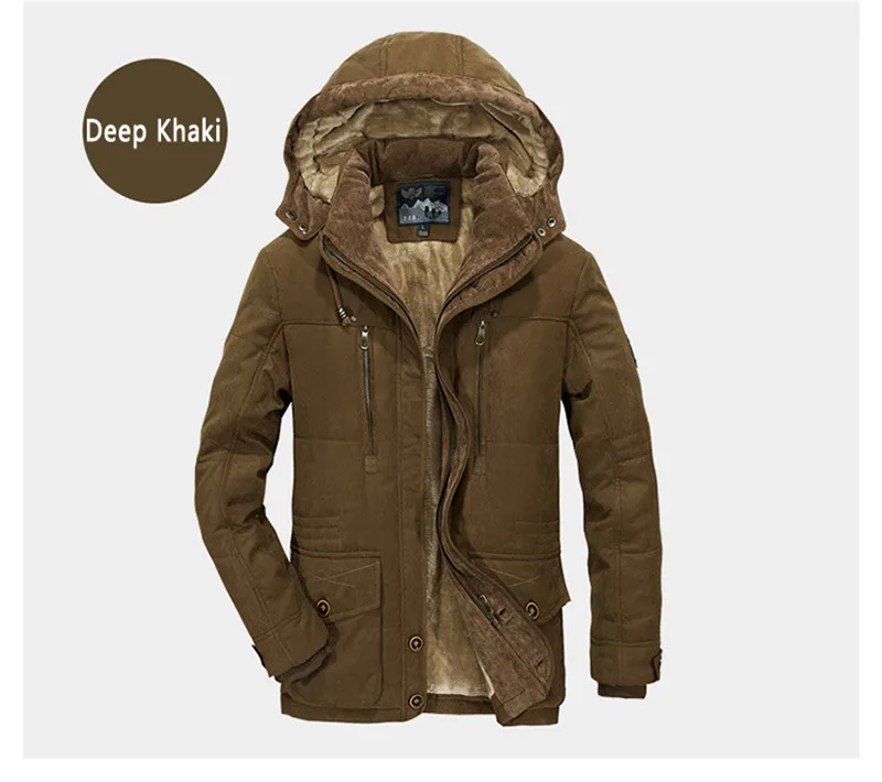 Большие размеры L~ 5XL 6XL Мужская зимняя флисовая меховая теплая Толстая куртка хлопковая мягкая военная куртка-Парка мужская куртка со съемным капюшоном - Цвет: dark khaki