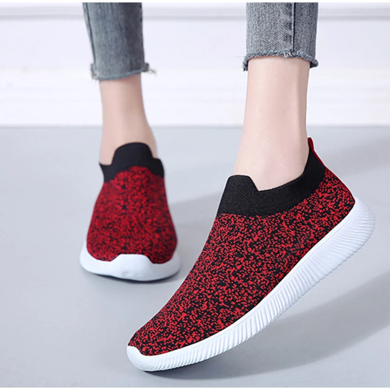

Spring Women Stretch Fabric Vulcanize Shoes Slip On Flat Shoes Platform Ladies Breathable Sock Shoes Female Footwear XWC1543