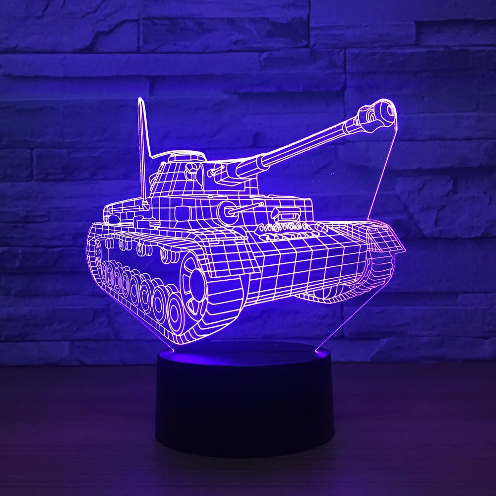 Cool Tank 3d ночник сенсорный выключатель 7 цветов Изменение светодиодный настольная лампа визуальный USB Night Lights домашнего декора для детей