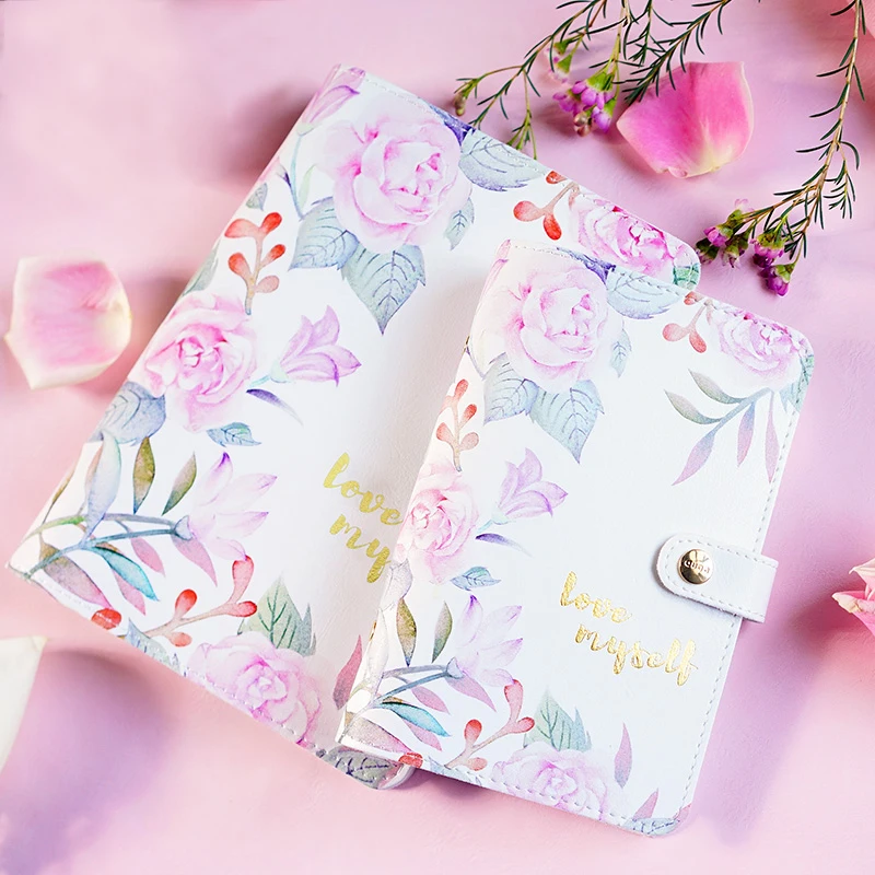 2019 Korean Fresh Design Rose & Flamingo Binder Notebook Planner Faux Leather Refillable Personal Planner Journal Dairy A5 A6