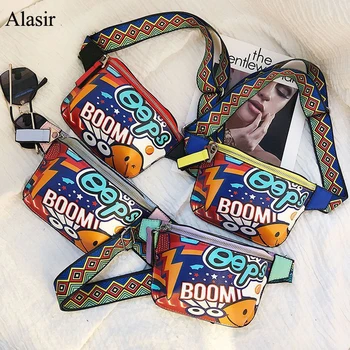 

Alasir Graffiti Hip Hop Fanny Pack PU Fashion Bum Bag for Men Women Interior Zipper Crossbody Bag Graffit Wide Strap Waist pack