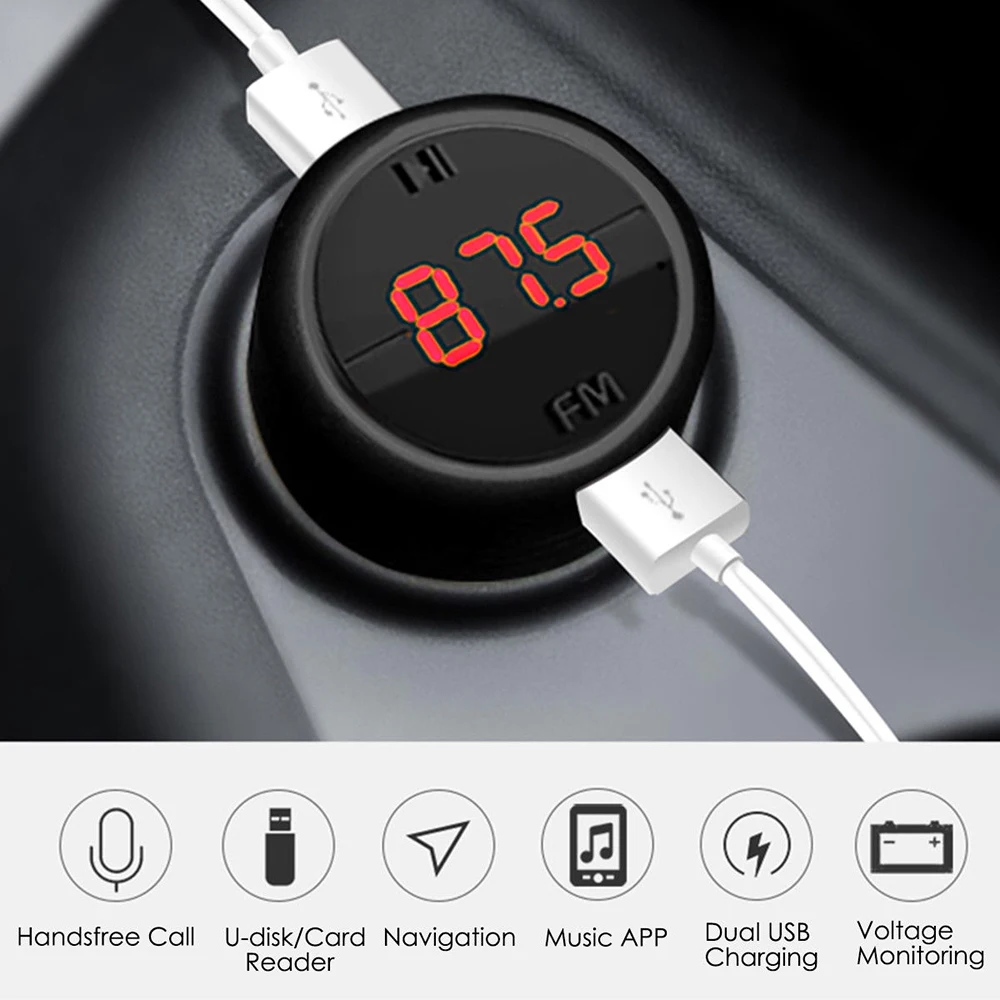 

Car Charger Car Usb Charger Wireless Bluetooth Connector for All Cars Dual USB Mp3 LED Digital Player Car Accessories 12v-24v