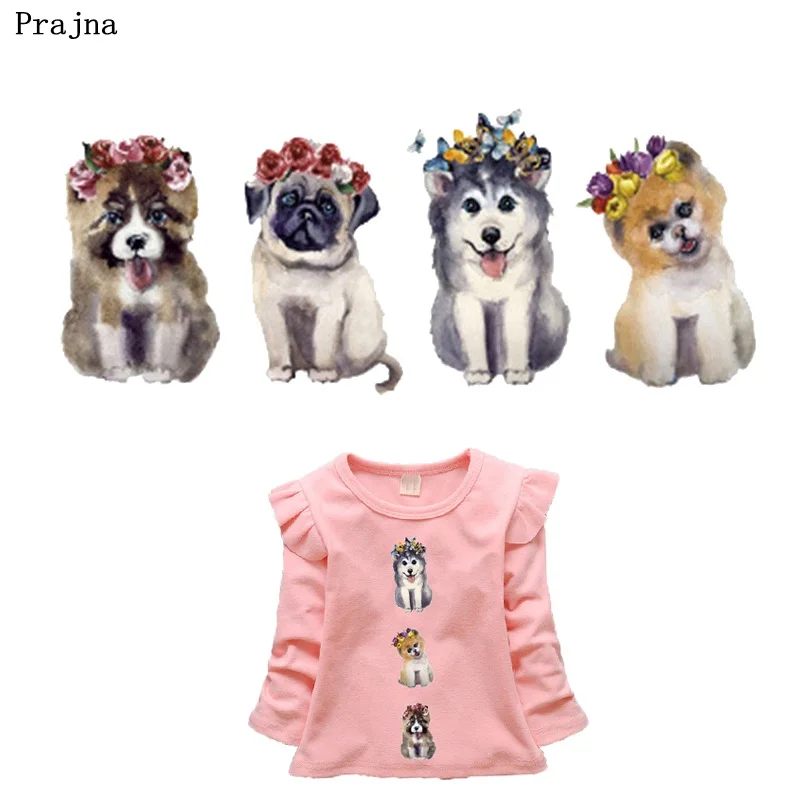 

Prajna Flower Dog Heat Patch Cat Iron-on Transfers Cartoon Stickers On T-shirts Vinyl Iron On Patches Hippie Sticker On Jeans