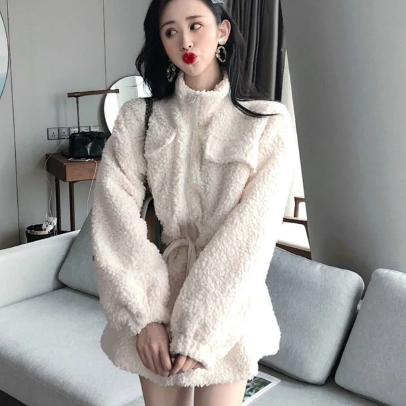 

modis Autumn Winter Drawstring Women's covered Wool Coat Woolen Jacket Slim Overcoat 2019 New Fashion Real Wool Rabbit Fur Coat