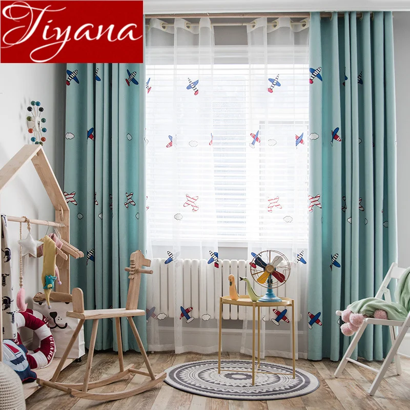 

Kids Boys Curtain Airplane Cartoon Embroidery Sheer Fabrics for Window Bedroom Tulle Curtain Blackout Drape M102#30