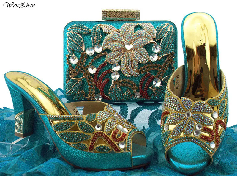 Luxury Blue Shoes And Clutch Bag Sets Top Quality Party Bag With Shoes