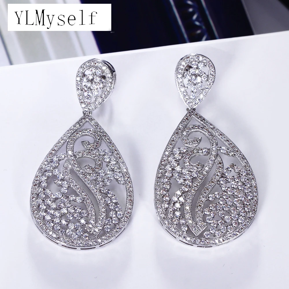 53mm Big Long Earrings Luxury Jewelry Gold and White Color Bijuteria Feminina Crystal Women CZ Earring for Wedding