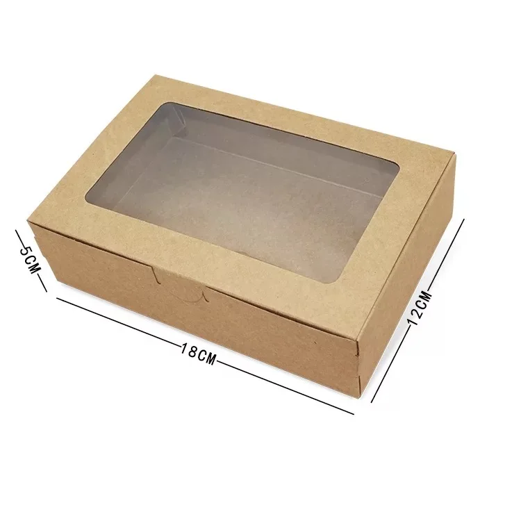 20 шт 18x12x5 см коричневая коробка из крафт-бумаги с окном, Подарочная коробка cajas de, картонная упаковка, коробка для печенья, макарон, Свадебная подарочная коробка