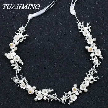 

Handmade Crystal Pearl Headbands Wedding Hair Accessories Gold Silver Color Hairbands Bridal Women Princess Hair Jewelry Gifts