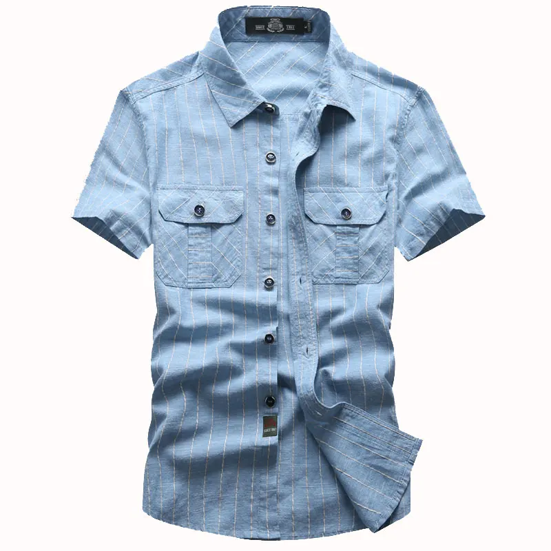 Одежда Брендовые мужские летние новые шорты, рубашки 5 цветов, большие размеры M~ 5XL, полосатые хлопковые шорты, рубашки, тонкий кардиган, универсальные - Цвет: LIGHT BLUE ASIA SIZE