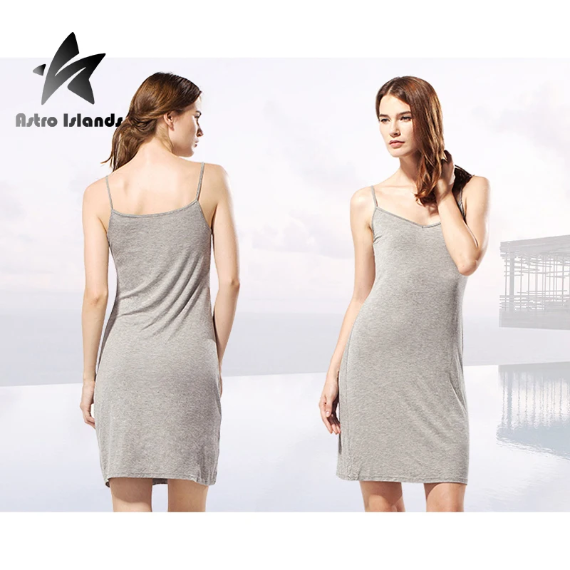 2016 Summer Women`s Sexy Modal Full Slips Dress Soft Smooth Slim