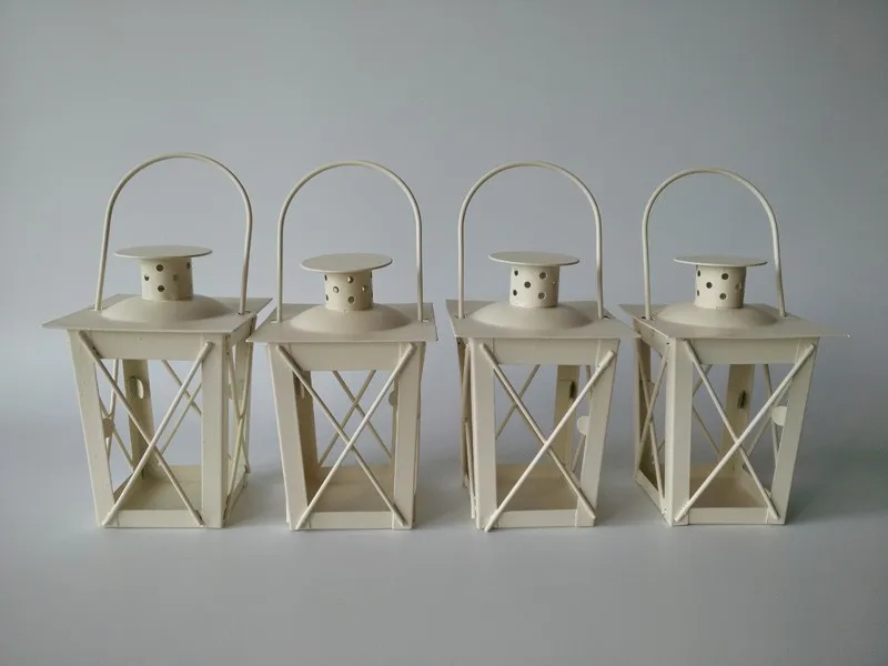 

Cheap 8PCS/LOT D5.5CM*H17CM Metal Wedding candle holders Small Iron lantern White Metal Lantern