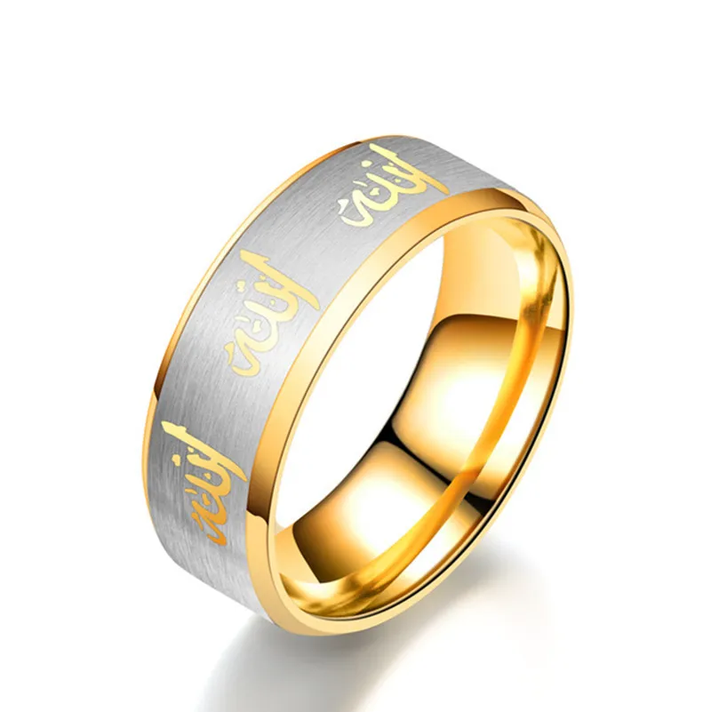 Титановое стальное исламское религиозное кольцо, арабские ювелирные изделия, мужское кольцо из нержавеющей стали, модное кольцо, ювелирные изделия - Цвет основного камня: gold