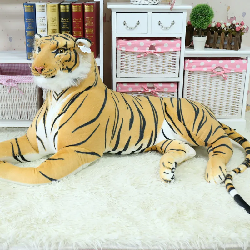 Моделирование лежа Тигр 110 см Плюшевые игрушки желтый тигр украшения дома, Рождество подарок на день рождения x011