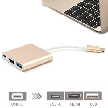 

Mayitr 1pc Gold 3 in 1 USB Type C To Multiport 4K HDMI HUB USB 3.1 Convert Charging Adapter Fit For Macbook