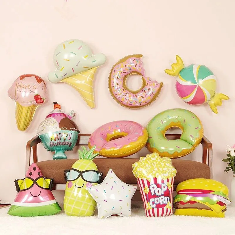 

50pcs Donuts Lollipop Pizza Ice Cream Hot Dog Birthday Party Wedding Balloons Decoration Sprinkle Doughnut Foil Helium Balloon