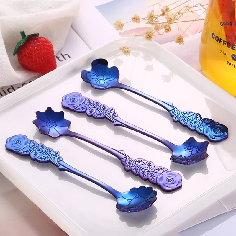 

1 Pcs Stainless Steel Flower Spoon Coffee Tea Spoon Ice Cream Dessert Cake Spoons LE66