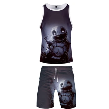 

Horror version stimulates gray Harajuku 3D pikachu Streetwear two piece set Tank Tops and shorts Fashion New Summer Men's Set