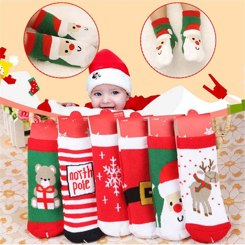 2 шт./пара рождественские детские теплые носки-тапочки с рисунком оленя и снежинками Санта Клаус и принтом медведя из хлопка, подарок на Рождество для малышей, милые жаккардовые носки