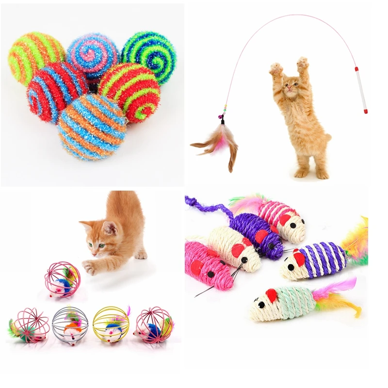 Buy Cat Interactive Toy Stick Feather Wand With Small Bell Mouse Cage Toys Plastic Artificial