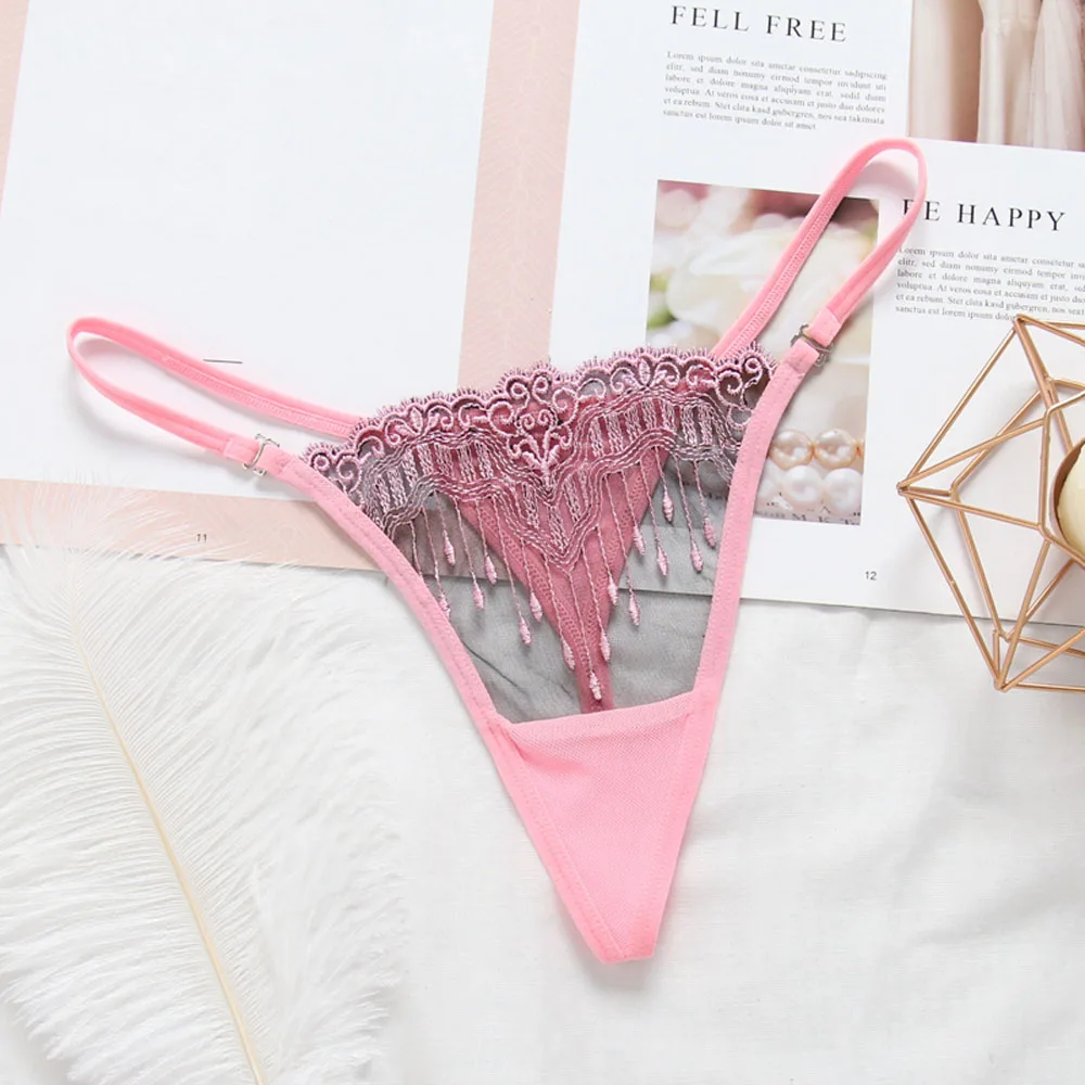 pink 1 шт., женские летние сексуальные стринги, прозрачные трусики-стринги с вышивкой и кисточками, нижнее белье, женские трусики, трусы, одежда для сна - Цвет: pink